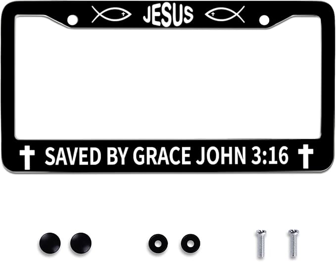 John 3:16 Jesus License Plate Frames Round Hole Personalise License Plate Frame Car Universal Accessories Stainless Steel Cars Decor 2 Holes and Screws Fits Standard US Vehicles Size 12.2 x 6 Inches