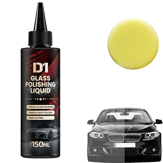 Bianca Glass Polishing Liquid D1, Bomini Car Glass Polishing Compound Windshield Cleaner Glass Oil Film Remover, Anti-Fog Hydrophobic Coating Spray, Scratches, Wiper Marks & Oil Film with Sponge
