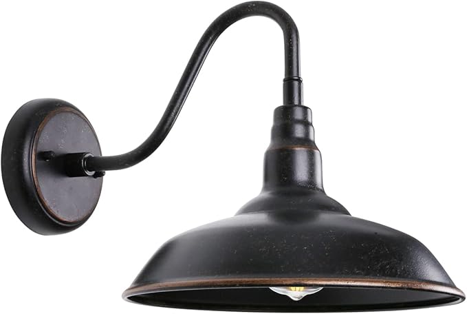 14in Outdoor Gooseneck Barn Light for Farmhouse, Bronze Exterior Wall Light Fixture for Porch, Large Outside Farmhouse Wall Sconce for Garage Patio Doorway House