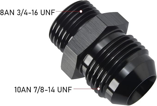 10AN Male Flare to 8AN ORB O-ring Boss Fuel Pump Rail Adapter Fitting Aluminum Black, Pack of 2