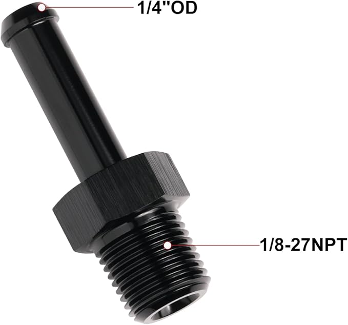 1/8 NPT Male to 1/4" Hose Barb Fitting Adapter Nipple Straight Aluminum Black 2PCS