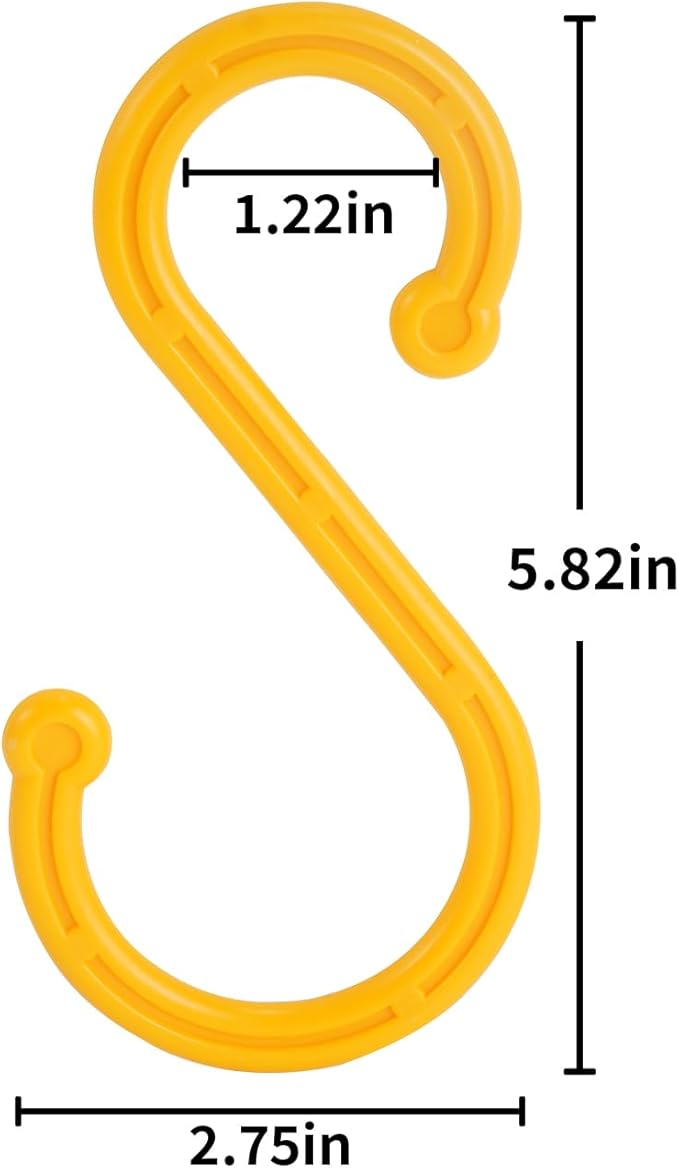 6 Pack Heavy Duty S Hooks, 5.82Inch Hooks for Hanging Heavy Duty, Sturdy Non Slip Yellow S Hooks for Hanging Closet,Kitchen,Bathroom,Garden Tools,Industry