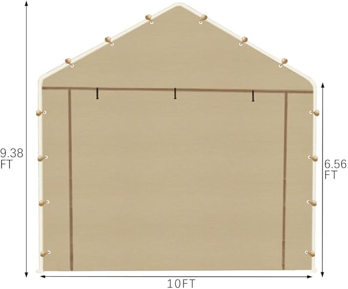 10x20 Carport Replacement Sidewall, Front Panel Canopy Entrance Panel with Zippers and Elastic Ball Bungees, 180G PE Waterproof & UV Protected Replacement Sidewall Cover, Beige
