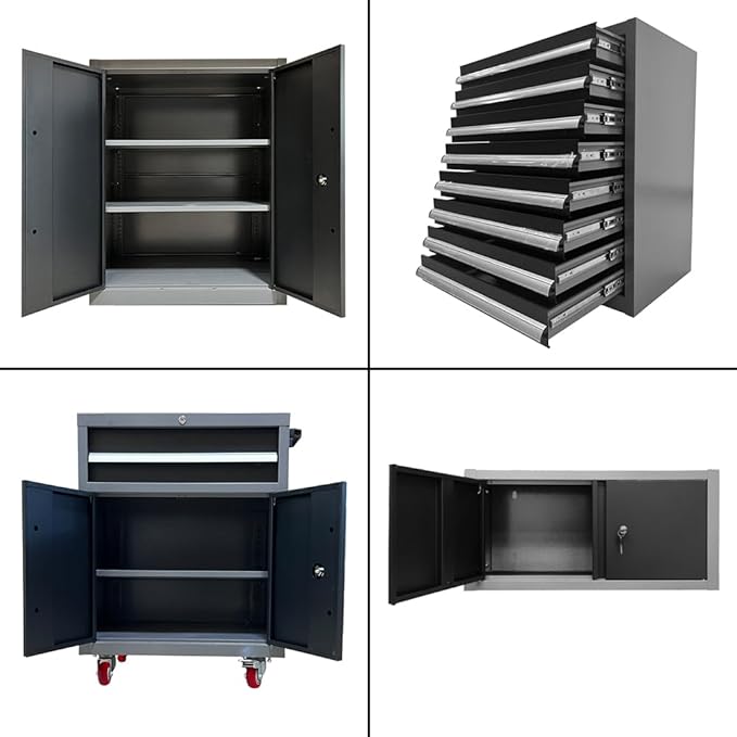 JZD Storage Cabinet Set, Pro Tool Organization System for Garage, No Wall Mounting Needed, for Basement Automotive Repair Shop