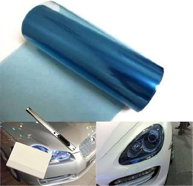 12 by 48 Inches Self Adhesive Headlight, Tail Lights, Fog Lights Tint Vinyl Film with Knife and Hand Tool (Dark Blue)