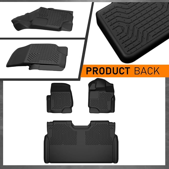 G-PLUS Floor Mats Fit for Ford F150 2015-2025 Super Crew (Includes 2022-2025 Lightning Models) w/o Fold Flat Storage, Custom Fit TPE All Weather Front & 2nd Row Floor Liners Truck Mats,3PCS Black