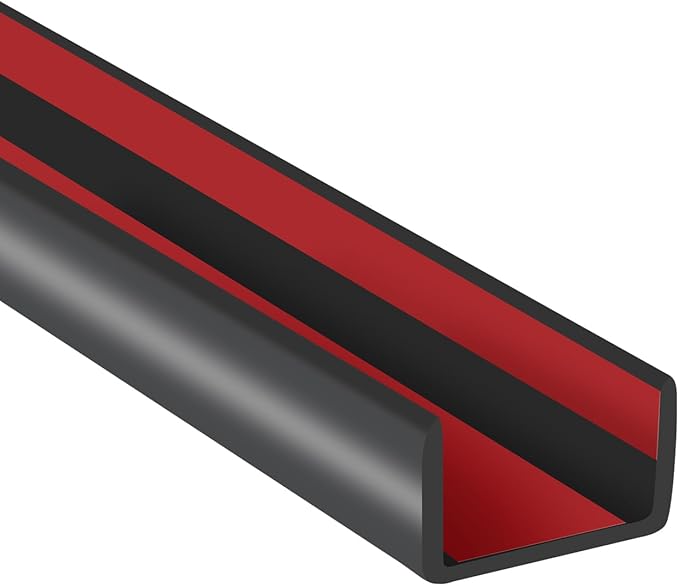 Rubber Edge Trim, 1/2" Self Adhesive Flexible U Channel Edge Protecter for Plywood, Tables, Desks, Cabinets, Counter Top, Wide U Shaped Edge Trim, Edge Banding, Black Color, 20Ft