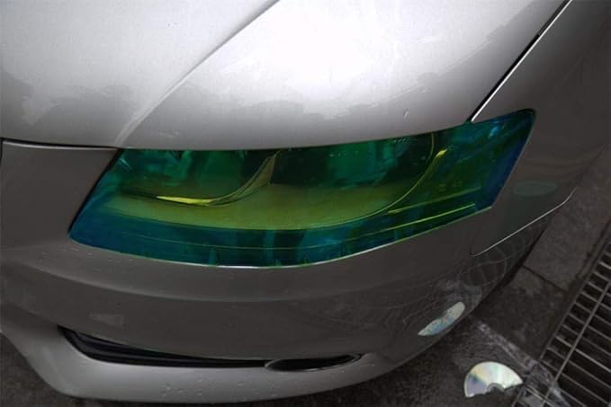 LED LIGHT 12 by 48 inches Self Adhesive Shiny Chameleon Headlights Tail Lights Fog Lights Films,Film Sheet Sticker,Tint Vinyl Film with Gift Knife and Hand Tool (Dark Black)