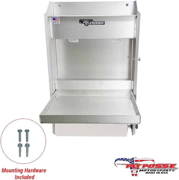 Pit Posse 458 Jr Work Station Storage Cabinet Shelf Rack Holder Caddy - Made in USA - Garage Enclosed Race Trailer Automotive Mechanics Shop Storage Organizer Aluminum (Silver)