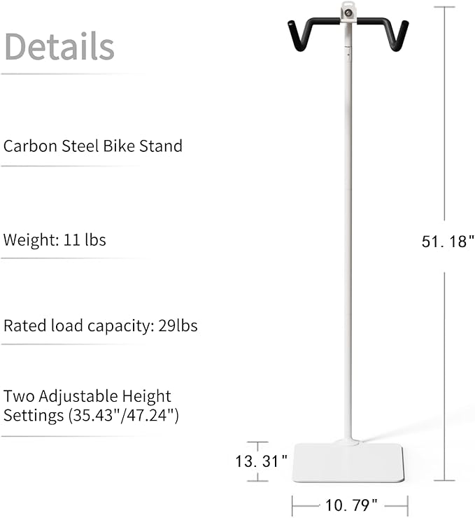 Rcool Carbon Steel Bike Stand,Adjustable 24-51in,Home Garage Parking Rack,Stable Anti-Slip,Durable Install,Frame Protection,Space-Saving，White
