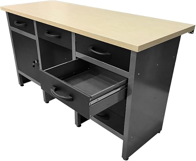 JZD Metal Garage Cabinet Combo Set with Wood Worktop, for Auto Repair Shops, Retail Backrooms