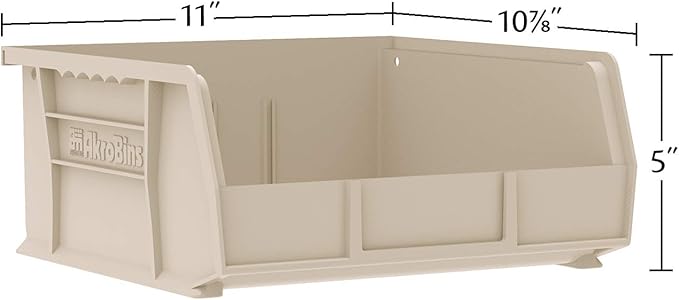 Akro-Mils 30235 AkroBins Plastic Storage Bins, Space-Saving Stackable Bins for Garage, Pantry, Craft Organization, 11-" x 11-" x 5-", Yellow, 6-Pack