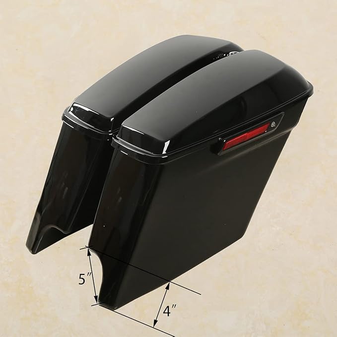 XFMT Vivid Black 5" Stretched Extended Saddlebags Hard Saddle Bags W/Chrome Latches & Conversion Bracket For Harley Softail Heritage Deluxe 1984-2017
