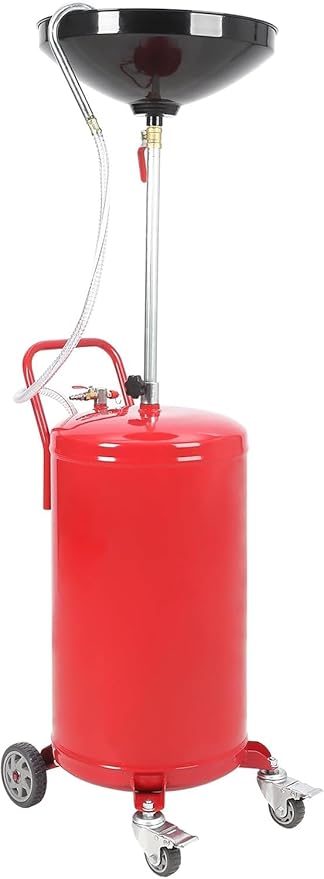20-Gallon Waste Oil Drain Tank, Air Operated Portable Oil Drainer with Adjustable Funnel Height, Fluid Fuel Transfer Drainage with Wheels, Oil Change Container for Garages, Auto Repair Shops