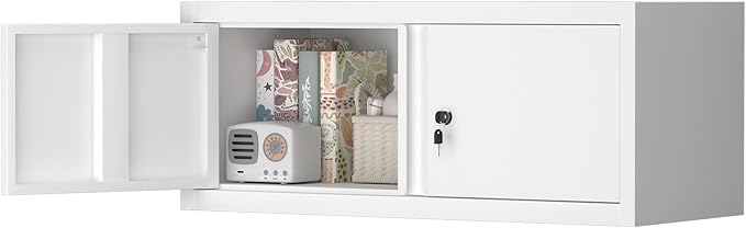 LUCYPAL Metal Storage Cabinet,Garage Wall Mounted Storage Cabinet with Locking Doors,Steel Hanging Cabinets for Home Office,Warehouse,Bathroom,Kitchen,White,12.8''H