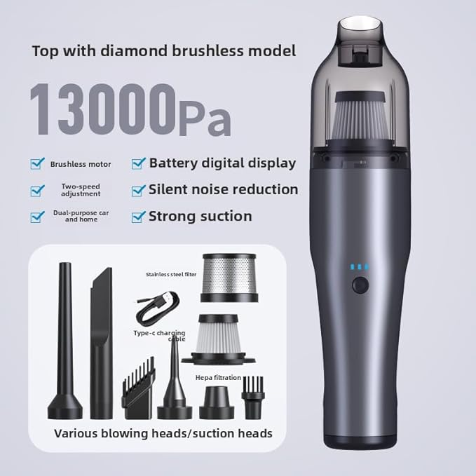 Wireless car-Mounted Vacuum Cleaner 13000PA Suction Handheld Vacuum USB Charging Cleaner Portable Vacuum Cleaner Hair Suction Device Cleaning for car interiors (Bronze-Colored brushless)