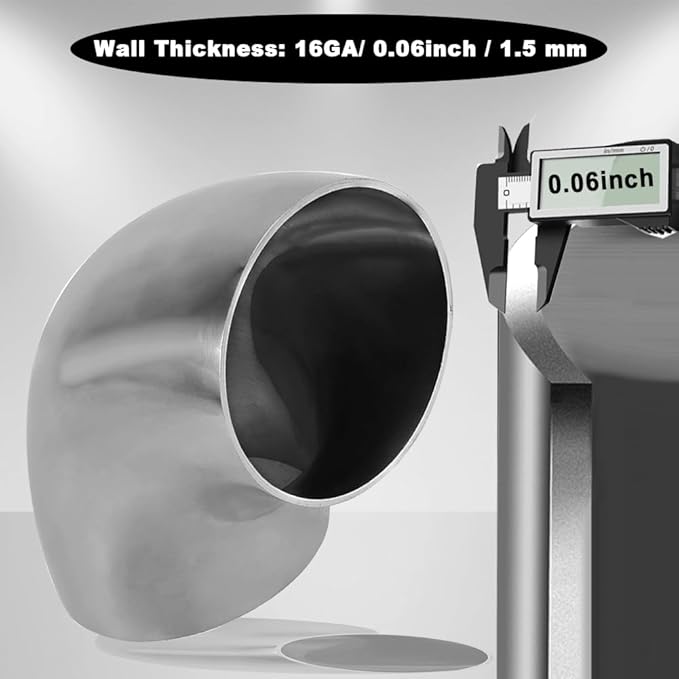 3 Inch 90° Mandrel Bend Elbow, SS304 Stainless Steel Bend Tube 90 Degree Exhaust Elbow Pipe - Thickness 16GA/0.65" for Car Modified Exhaust System, Stair Handrail (1pcs)
