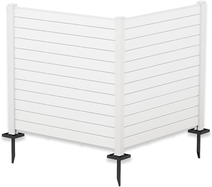 Kozyard 50" W x 48" H Outdoor Privacy Screens Aluminum Post, Air Conditioner Fence Panels, Pool Equipment Enclosure, Trash Can Screens Fence Kit for Outside Backyard Patio (White/2 Panels)