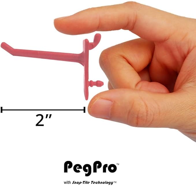PegPro® 2" Hooks Kit for Standard “Wood Fiber” pegboard – Durable Plastic Pegboard Hooks - for Garage, Kitchen, Craft Room, and More (2" Hook - 24 Pack, Red)