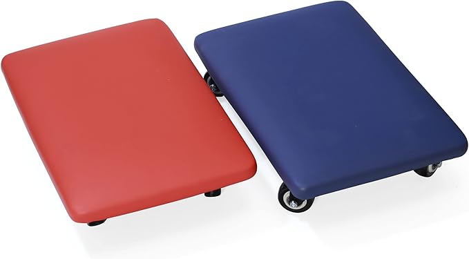 Roller Seat 360 Degree Rotating Low Stool with Wheel Chair PU Leather Universal Swivel Wheels Stool for Home Office Fitness and Garage (Rectangle Red)