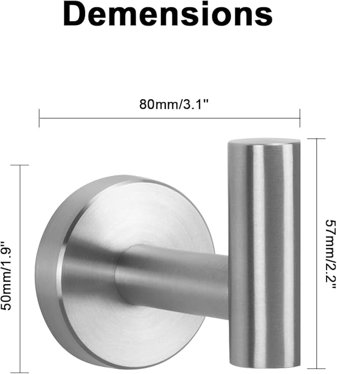 NearMoon Bath Towel Hooks- SUS 304 Stainless Steel Robe Hook Holder, Heavy Duty Coat Hook for Bathroom Livingroom Hotel Kitchen Garage, Wall Mounted (Brushed Nickel, 3 Pack)