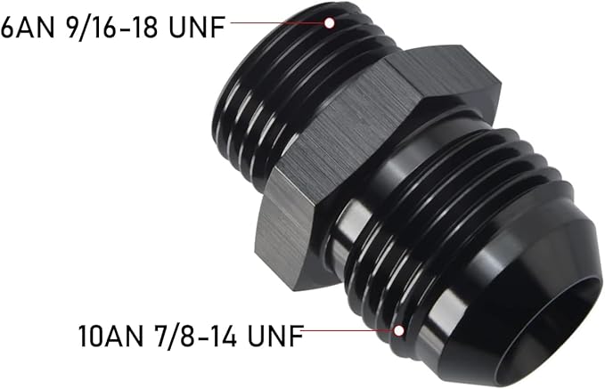 10AN Male Flare to 6AN ORB O-ring Boss Fuel Pump Rail Adapter Fitting Aluminum Black, Pack of 2