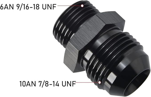 10AN Male Flare to 6AN ORB O-ring Boss Fuel Pump Rail Adapter Fitting Aluminum Black, Pack of 2