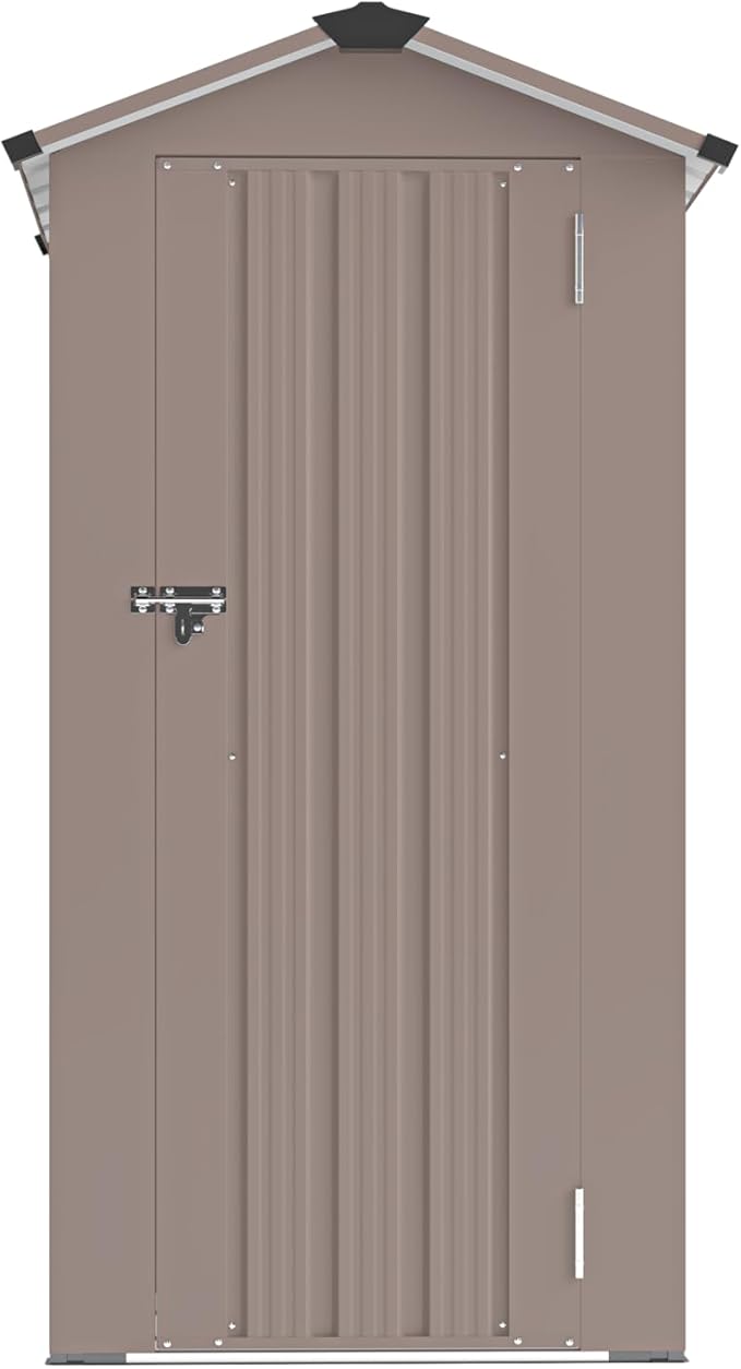 Outdoor Metal Storage Shed, Waterproof Garden Tool Shed with Lock, Galvanized Steel Utility Cabinet, Weather-Resistant Storage Locker for Backyard, Patio, Garage Tools Organization (Brown)
