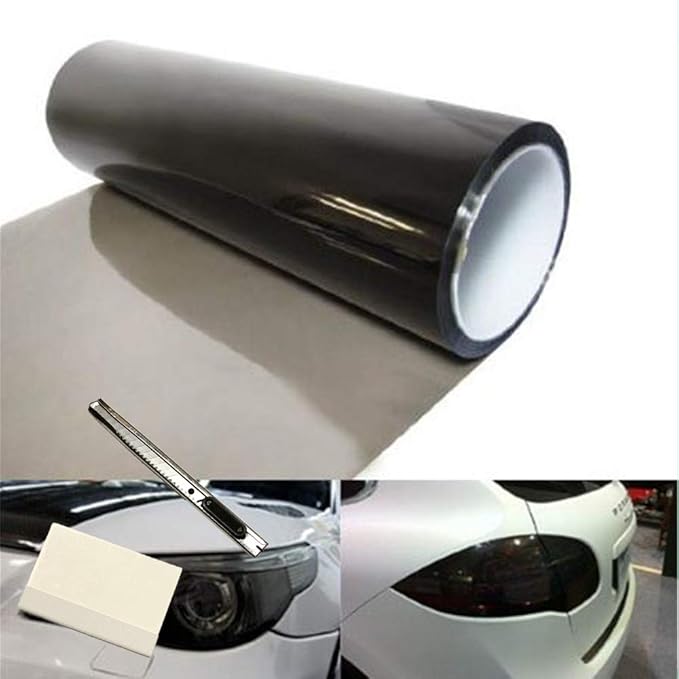 12 by 48 Inches Self Adhesive Headlight, Tail Lights, Fog Lights Tint Vinyl Film with Tools (Light Black)