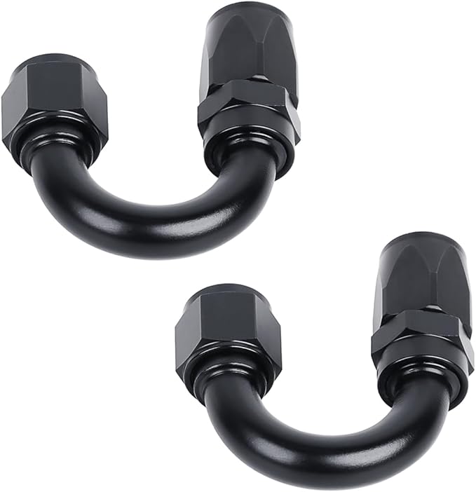 LokoCar 6AN Hose End Fitting 180 Degree Swivel For CPE Braided Hose Black 2Pcs