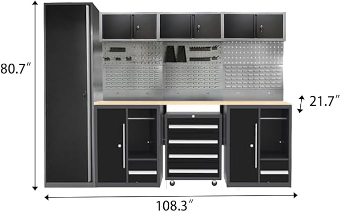 JZD Heavy Duty Metal Garage Shop Tool Storage Cabinet System, No Wall Mounting Needed, for Utility Room Pantry