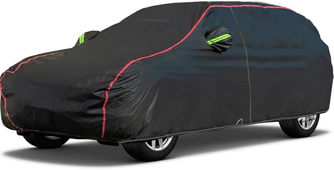 AUQDD 6-Layers PEVA New Material Sedan SUV Full Padded Car Cover Waterproof All Weather Weatherproof UV Sun Protection Snow Dust Storm Resistant Outdoor Exterior Custom Form-Fit Straps 214"-232" Black