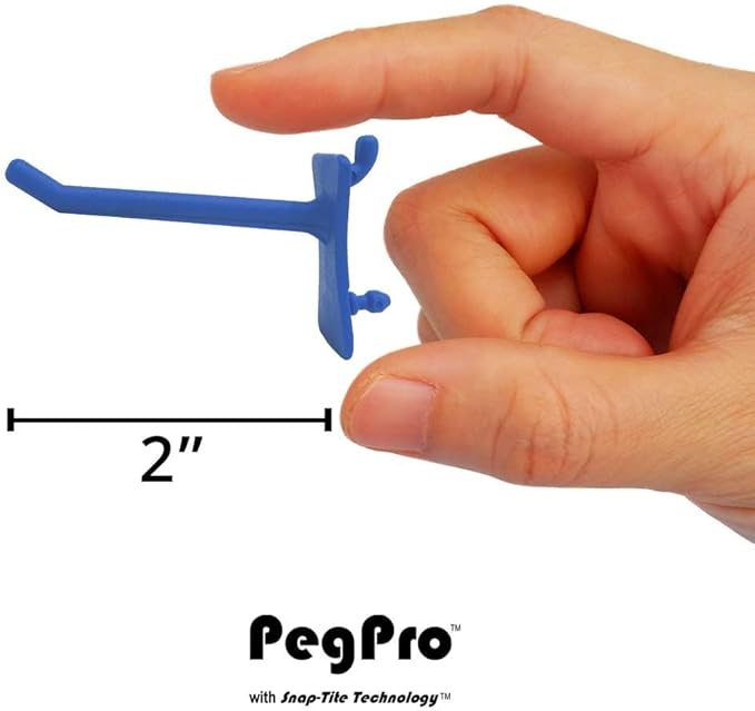 PegPro® 2" Hooks Kit for Standard “Wood Fiber” pegboard – Durable Plastic Pegboard Hooks - for Garage, Kitchen, Craft Room, and More (2" Hook - 24 Pack, Blue)