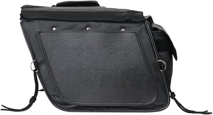 GARGOYLE BELLS Motorcycle Saddle Bags Leather Motorcycle Luggage Bag with Gun Holsters For Softails Sportsters and Choppers Tool Bags (Black Leather, 14" x 8" x 11")