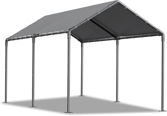 10x20ft Portable Car Tent Garage with UV Resistant Canopy, Easy to Assemble Portable Garage, Stable Carport for Car, Bike, Camp, Outdoor Storage (Grey)