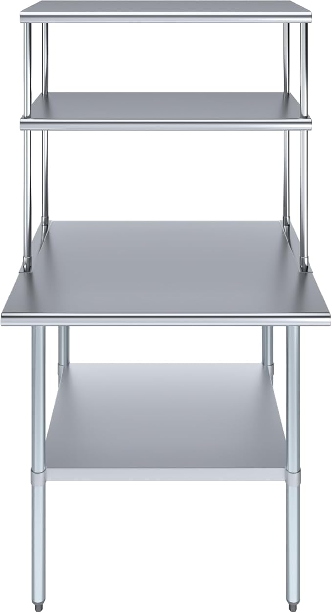 Amgood Stainless Steel Work Table Double Tier Overshelf | Metal Kitchen Prep Table & Shelving Combo (30" x 36" Work Table + 18" Overshelf)