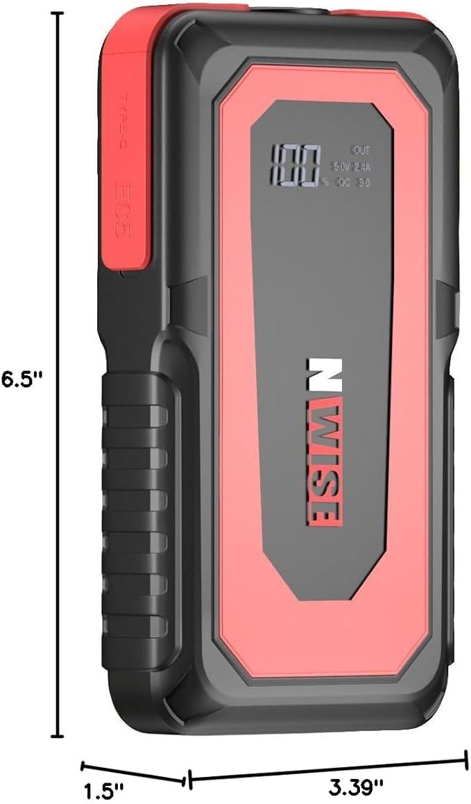 NWISE Car Jump Starter, 2000A Peak 20000mAh Portable Battery Pack with Smart Safety Jumper Clamps,12V Jump Boxes with LCD Display, LED Light, USB Ports