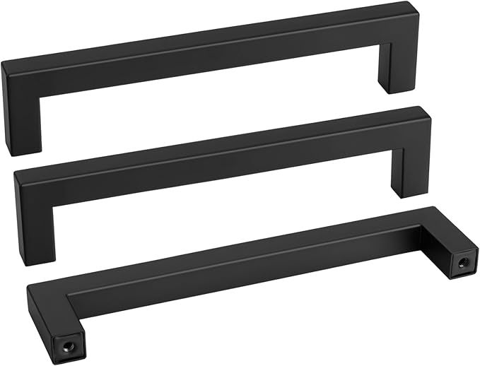 Goldenwarm 1 Pack Black Square Bar Cabinet Pull Drawer Handle Stainless Steel Modern Hardware for Kitchen and Bathroom Cabinets Cupboard,Center to Center 7-1/2in(192mm)
