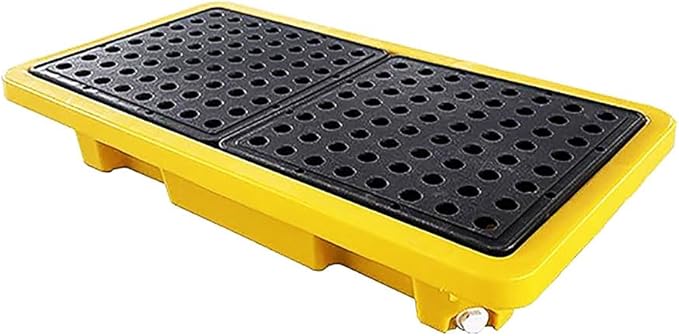 2 Drum Containment Spill Pallet, Polyethylene Low Profile Paint Bucket Tray, Industrial Garage Storage Detachable Shipping Leakproof Platform (Color : Yellow-2 Pack, Size : 26.2"x14.2"x4.7"