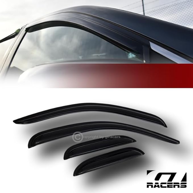 4pcs Front Rear Window Deflector Sun/Rain/Wind Guards Smoke Window Visors 07-13 Compatible with Chevy Silverado/GMC Sierra 1500/2500 HD/3500 HD Extended Cab
