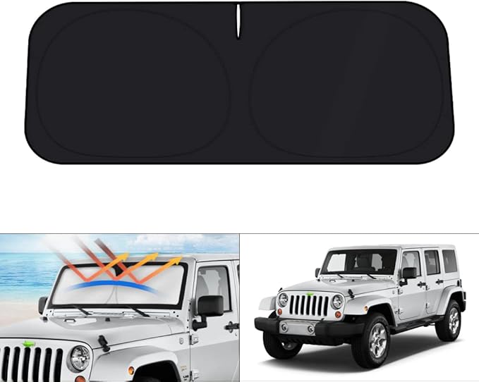 KUST Windshield Sun Shade for 1997-2017 Jeep Wrangler Rubicon Sahara TJ JK JKU 2/4 Doors Sunshade Window Sun Visor Protector Foldable Blocks UV Rays Keep Your Car Cooler