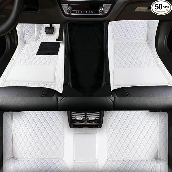 TAHALICustom Colors Car Floor Mats Black Pink for 99.9% Sedan SUV Sports， All-Weather Liners Car Floor mat，Luxury Leather Automotive Floor Mats (White-,3D Floor Mats)