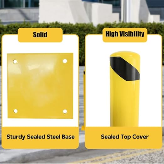 Bollard Post(42''*4.5''), Steel Bollards, Safety Bollard Yellow Powder Coated Parking Bollard Driveaway Barrier for Traffic-Sensitive Area, Garage or Parking Lot(42''-2pcs)