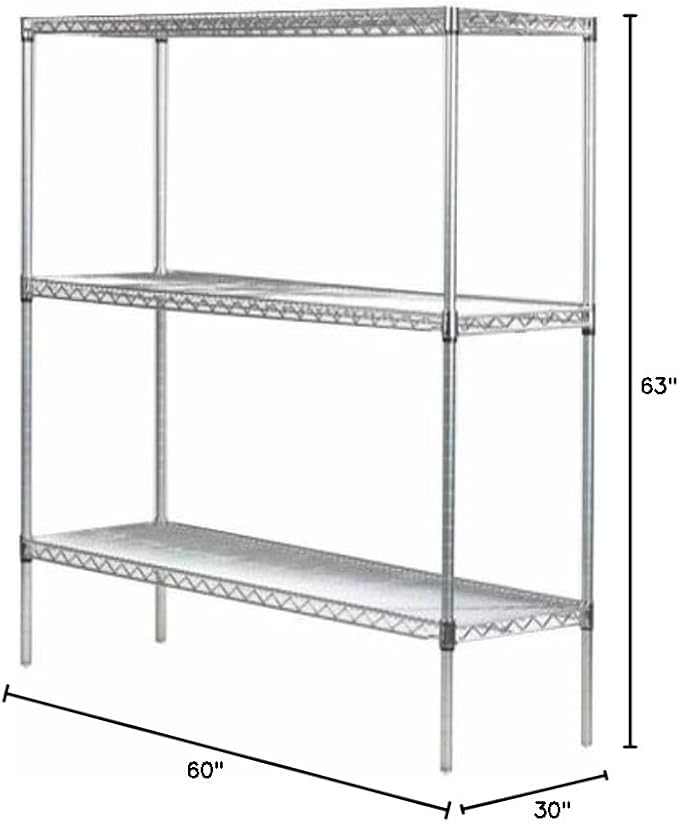 Omega 30" Deep x 60" Wide x 63" High 3 Tier Chrome Starter Shelving Unit
