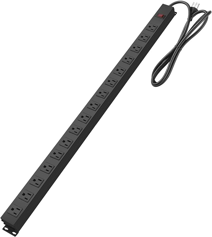 HHSOET Metal Wall Mount Power Strip, 16 Outlets, 3 FT SJT 3/C 14AWG Power Cord, 15A 125V 1875W, Black