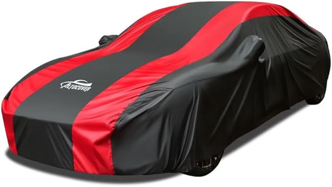 Small Car Cover Waterproof All Weather Protection with Red Stripe Design,Universal Fit Nissan Versa, Hyundai Accent, Mazda MX-3 RX8, Subaru BRZ, Audi TT, Porsche 718 Boxster Cayman