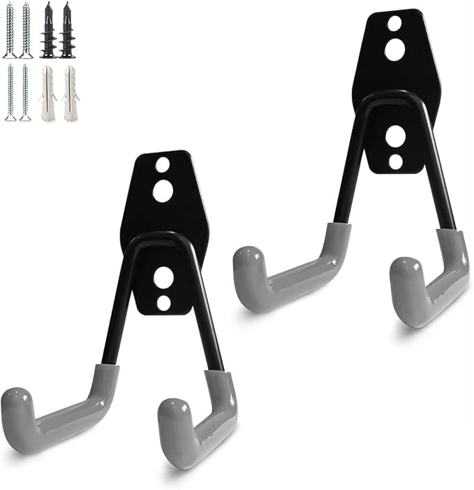 2 Pack Garage Storage Utility Hooks，Garage Garden Tool Organizer，Steel Wall Mount Hooks, Garden Small U Hooks (Black) (Gray)