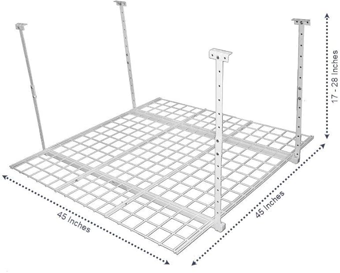 Overhead adjustable Garage Storage Rack,Heavy Duty Steel Garage Storage System, 45-Inch x 45-Inch, White