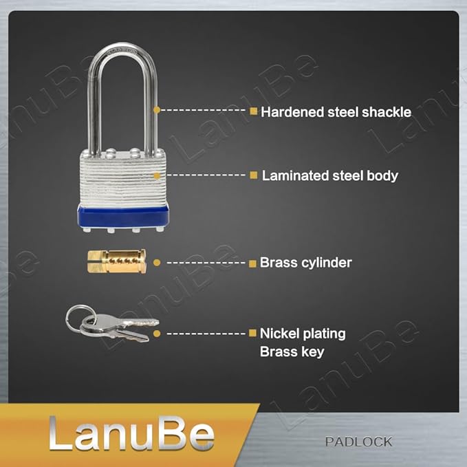 LanuBe Laminated Padlock 1-9/16inch (40mm) Long Shackle 24 Pack Keyed Alike, Blue Plastic Hoop, Bulk Locks for Warehouse, School