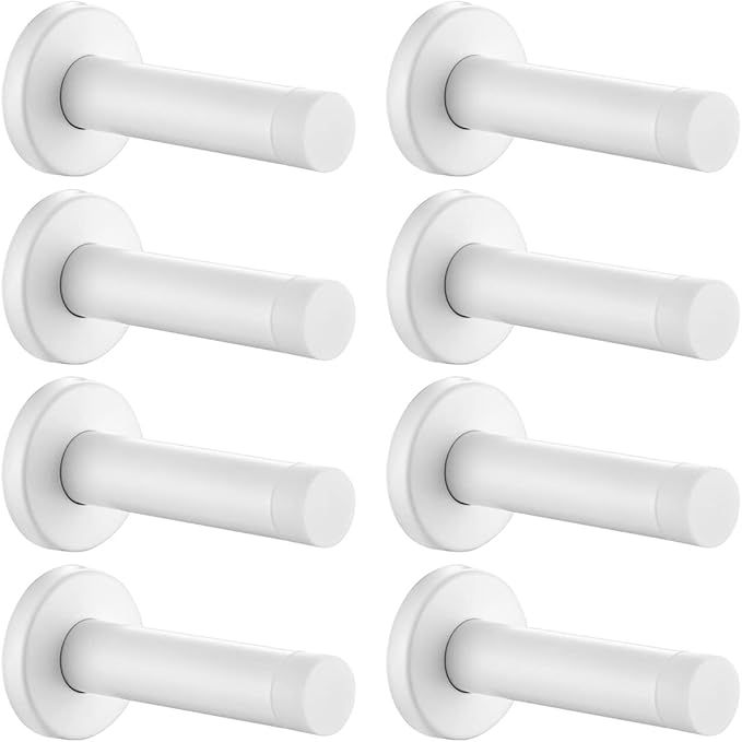 JQK Door Stopper White, 304 Stainless Steel Thicken 1mm Sound Dampening Door Stop Bumper Wall Protetor 8 Pack, DSB5-WH-P8